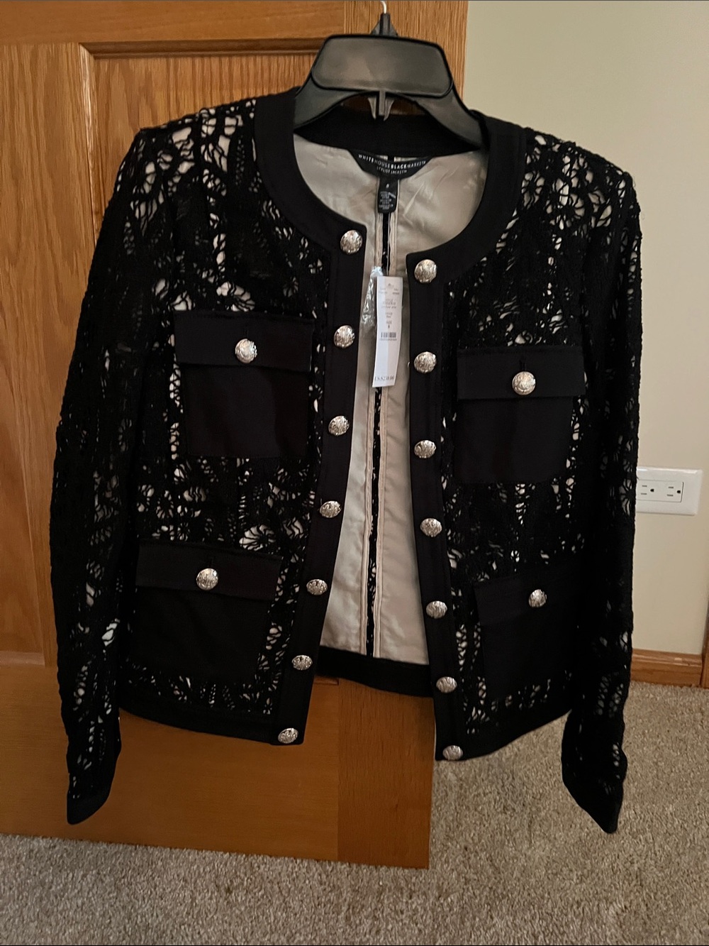 White House Black Market Black Lace-Style Button Front Blazer